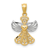 14K w/Rhodium Filigree Angel Pendant